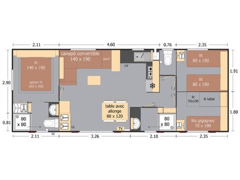 MOBILHOME 6 personas - Confort 40m² - 3 habitaciones