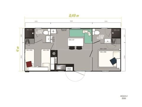 Mobilhome 4 personnes - Mobil-home Premium 34 m² - 2 chambres + 2 salles de bains + terrasse semi-couverte + spa privatif