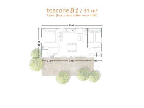 Stacaravan 4 personen - Stacaravan Toscane Confort+ 2ch. 31m2 (2023) 4 pers