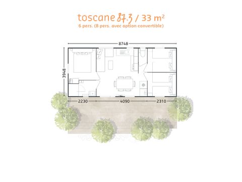 Mobilheim 6 Personen - Mobilheim Toskana Komfort+ 3 Schlafz. 33m2 (2023) 6 Pers.