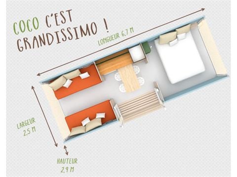 Accommodatie 4 personen - COCO SWEET 16M² (2 slaapkamers) ZONDER badkamer 4 pers