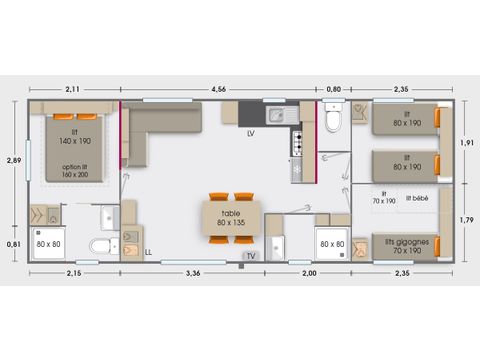 Mobilheim 6 Personen - 6 pers 2 sdb Klimaanlage
