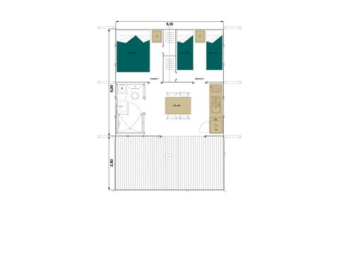 TIENDA DE LONA Y MADERA 4 personas - Albergue Toilé Confort 25m² (2 habitaciones) - con sanitarios - terraza cubierta