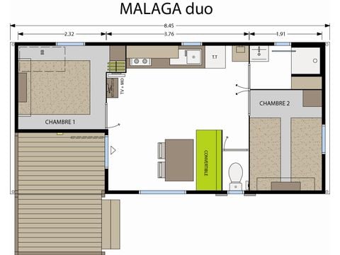Mobile home 4 persons - Standard 27m² (2 bedrooms) + integrated terrace