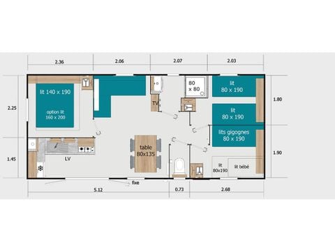 Mobile home 6 persons - Comfort 34m² (3 bedrooms) - Covered terrace