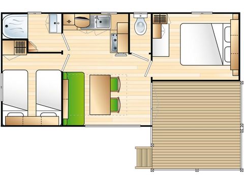 MOBILHOME 4 personnes - Standard 2 chambres 25m² + Terrasse intégrée