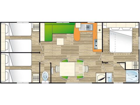 MOBILHEIM 6 Personen - Standard 3 Zimmer 34m² + Nicht überdachte Terrasse