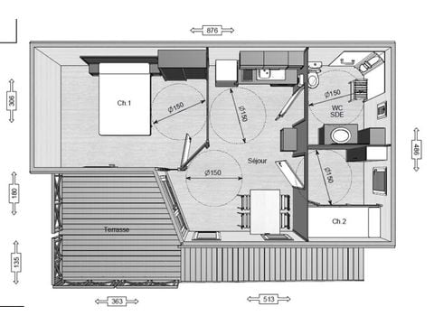 Chalet 4 Personen - Chalet Confort PMR 2 Zimmer 35m² + Integrierte Terrasse + TV