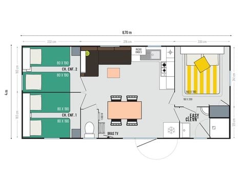 Mobilhome 6 personas - COSY GRAND CONFORT - 3 habitaciones - CLIM - TV