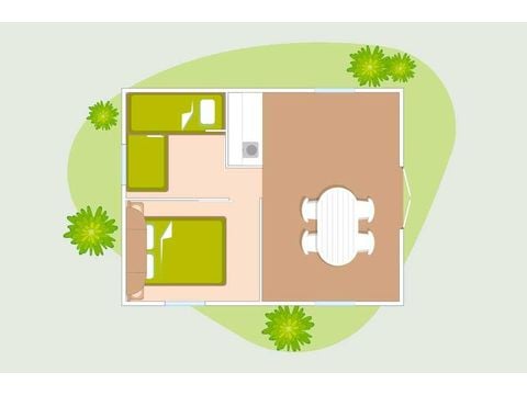 BUNGALOW IN TELA 5 persone - MINI 21-2 (Tithome) >10 anni - SENZA SANITARIO - max 4 adulti (letti a castello) - 2 camere da letto, ca. 21 m²