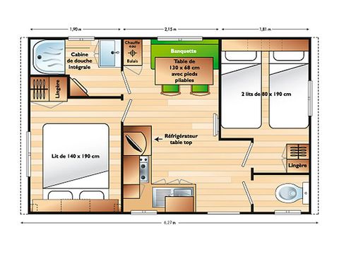MOBILHOME 4 personas - CLASSIC 22-2 >10años - max 4 adultos - TV, 2 habitaciones, 22m aprox.