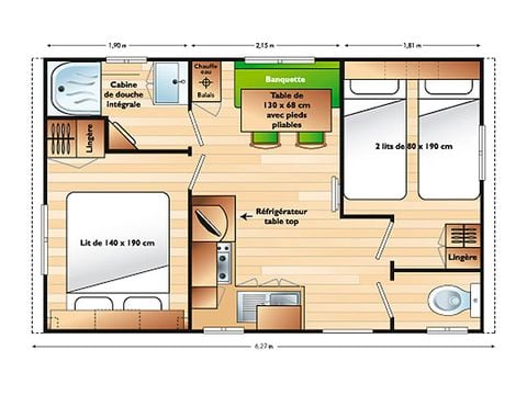 MOBILHOME 4 personnes - CLASSIC 22-2  >10ans - maxi 4 adultes - TV, 2 chambres, environ 22m²
