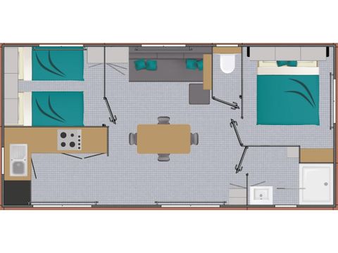 MOBILHOME 6 personnes - PRIVILEGE 30-2 - maxi 4 adultes - TV, 2 chambres (lit 160*200), environ 30m², lave-vaisselle, grille-pain, machine expresso, 2 transats
