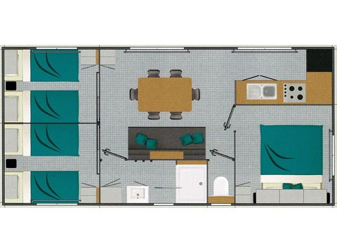MOBILHOME 8 personnes - PRIVILEGE 34-3 - maxi 6 adultes - TV, 3 chambres (lit 160*200), environ 34m², lave-vaisselle, grille-pain, machine expresso, 2 transats