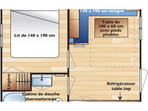 MOBILHOME 2 personnes - Standard 17m² (1 chambre) + terrasse intégrée couverte 9m² + TV 2/3 pers