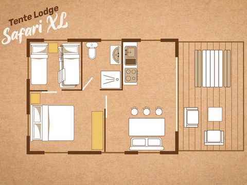 Tente en toile et en bois 5 personnes - LODGE SAFARI XL