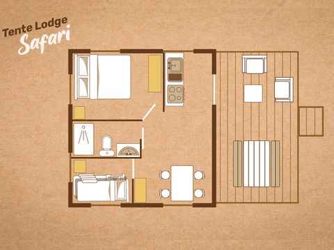 Tente en toile et en bois 4 personnes - LODGE SAFARI