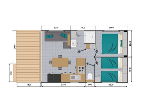 STACARAVAN 4 personen - Comfort 2 slaapkamers met terras