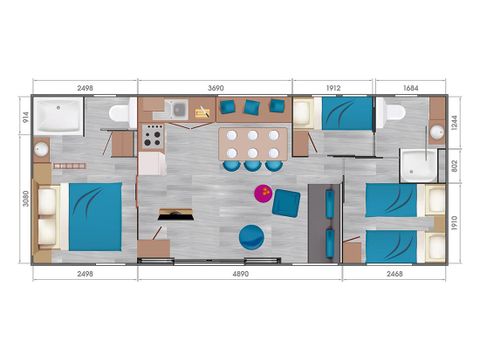 MOBILHOME 8 personnes - Lodge Les Voiles 59m² Premium (4 chambres)