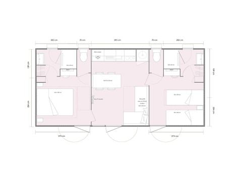 Mobilheim 4 Personen - 33m² Komfort (2 Schlafzimmer + 2 Bäder)