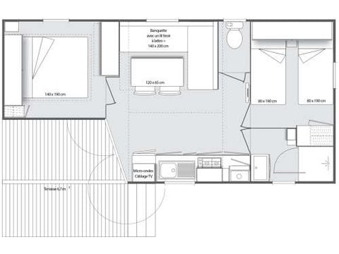 MOBILHOME 4 personas - 30m² Confort (2 habitaciones) con 15m² de terraza semicubierta
