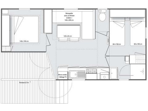 Mobile home 4 persons - 30m² Comfort (2 bedrooms) with 15m² semi-covered terrace