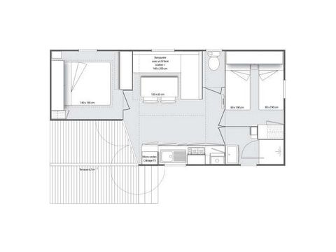 STACARAVAN 4 personen - 24m² Comfort (2 kamers) met semi-overdekt terras 7,5m².