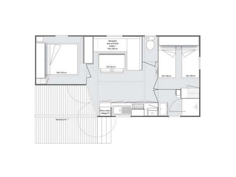 Mobilheim 4 personen - 24m² Komfort (2 Zimmer) mit halbüberdachter Terrasse 7,5m².