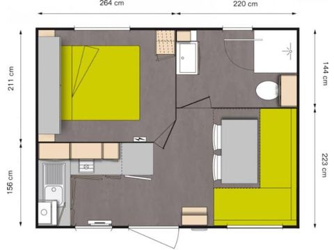 Mobile home 2 persons - 17.8 m² Standard (1 bedroom)