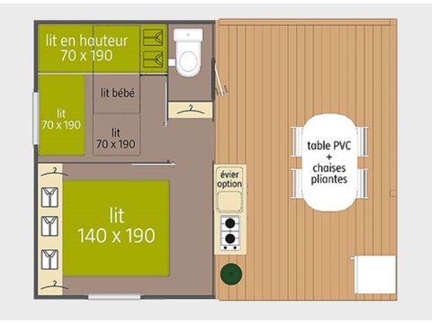 BUNGALOW TOILÉ 4 personnes - Tithome 2 chambres 21m²