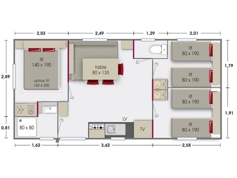 Mobilheim 6 Personen - Typ 4 - LODGE 8073 Grand Confort
