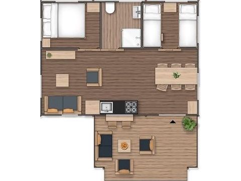 Canvas and wooden tent 5 persons - SAFARI LODGE - 40m²- 2 bedrooms