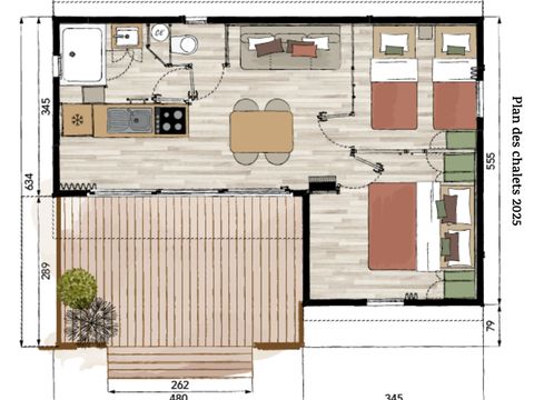 CHALET 4 personnes - Premium 32m² - 2 chambres  (CLIM + TV + Plancha)