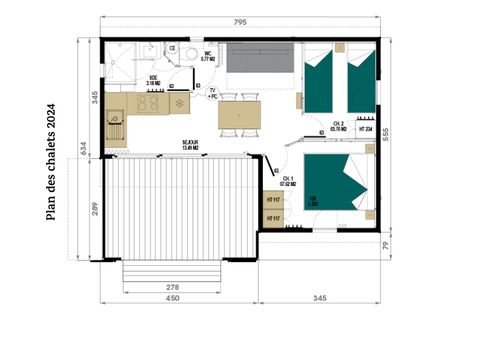 CHALET 4 persone - Premium 32m² - 2 camere (CLIM + TV + Plancha)