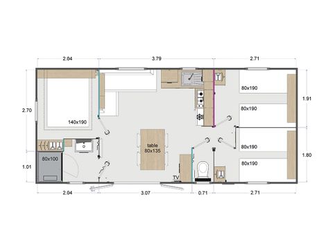 Mobilhome 6 personnes - 3 chambres - Clim - TV