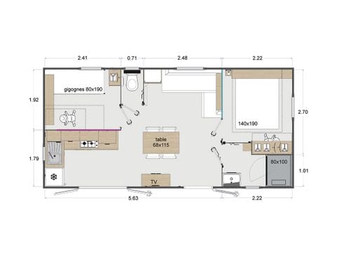 Mobilhome 4 personnes - Confort - 2 chambres - TV