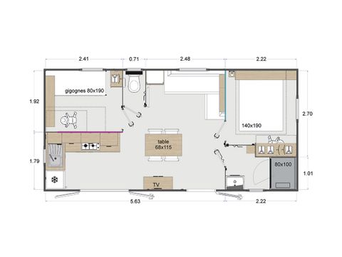 Mobile home 4 persons - 2 bedrooms - Air-conditioning - TV - 29m² - Gites