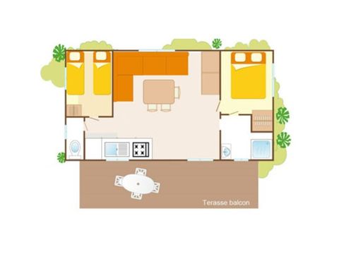 MOBILHOME 6 personnes -  Comfort Plus | 2 Ch. | 4/6 Pers. | Terrasse Couverte
