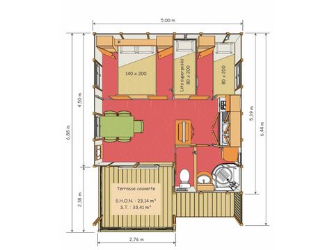 CHALET 5 personen - 5 24m² + overdekt terras 10m² 2 slaapkamers