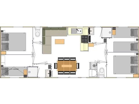 MOBILHOME 8 personnes - Comfort | 4 Ch. | 8 Pers. | Terrasse surélevée | Outdoor kitchen | 2 SDB | Clim.