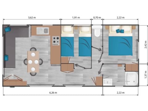 Stacaravan 4 personen - Comfort - 2 CH