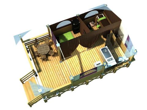 Canvas and wooden tent 5 persons - NIAGARA Lodge 40m² with bathroom (Saturday to Saturday)