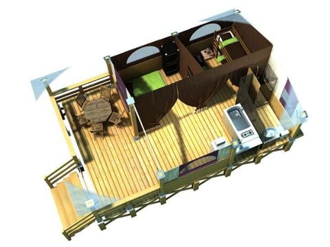 Tente en toile et en bois 5 personnes - Lodge NIAGARA 40m² avec Salle de bain