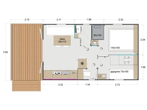 Stacaravan 4 personen - Comfort 2 slaapkamers