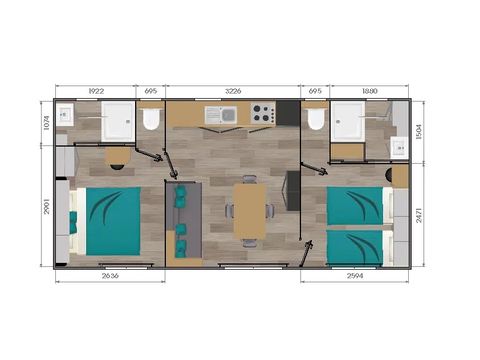 Mobilheim 4 Personen - MH 2 CH 2 SDB PREMIUM 4/6 Pers 1/6 Pers