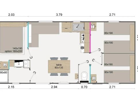 MOBILHOME 6 personas - Mobil-home | Confort | 3 Dormitorios | 6 Pers. | Terraza elevada | TV