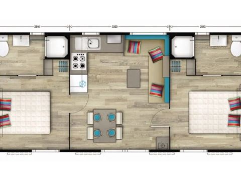 Mobilhome 4 personnes - Premium | 2 Ch. | 4 Pers. | Terrasse surélevée | Clim. | TV