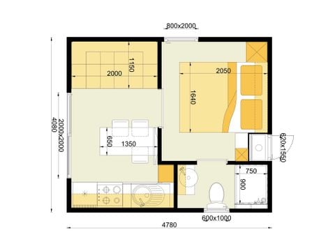Mobilheim 2 personen - Comfort | 1 Zi. | 2 Pers. | Erhöhte Terrasse | Klima | TV