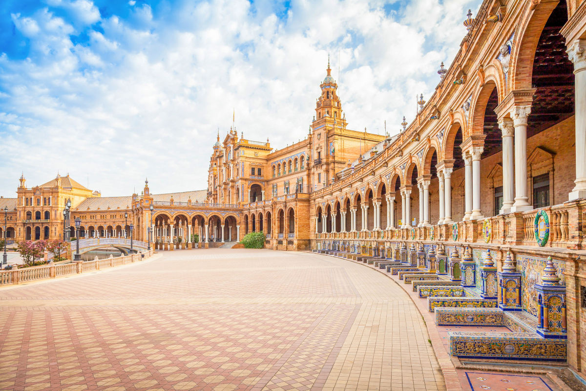 Spain, Seville. Spain Square, A Landmark Example Of The Renaissa