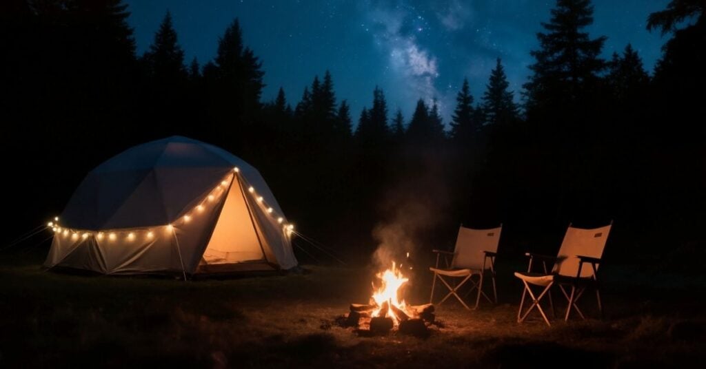 Foto van verlichting op een camping
